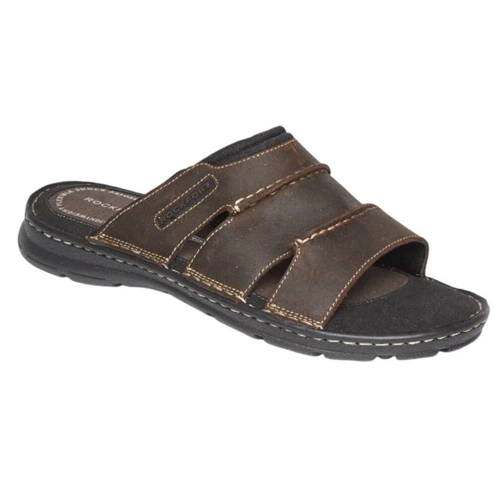 Rockport Mens Darwyn Slide Sandals SIZE 8M EU 41 Brown Leather NIB